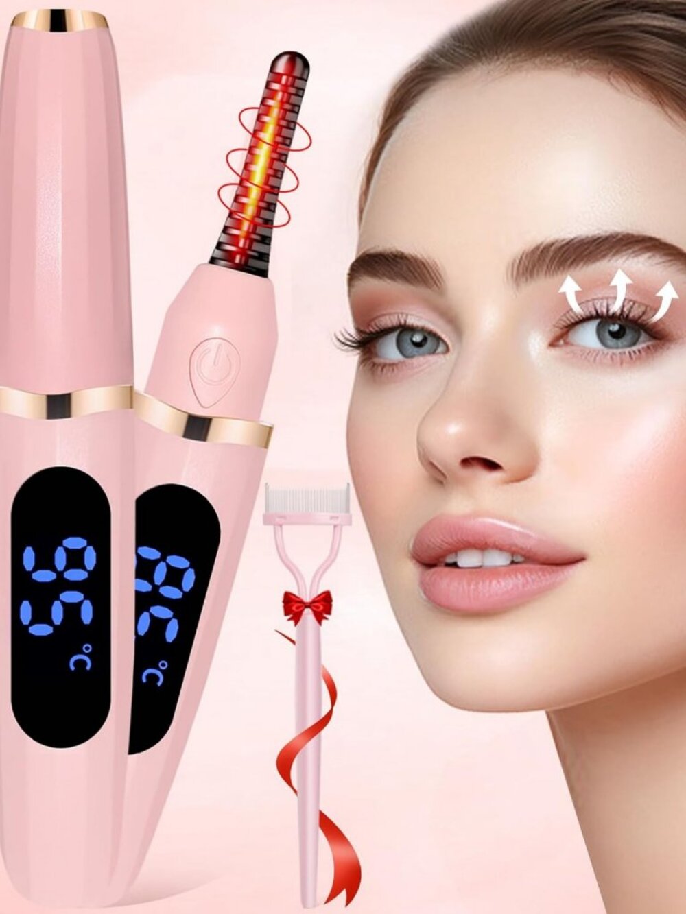 Mini Heated Eyelash Curler with LED Display - USB Rechargeable, 3 Temp Settings